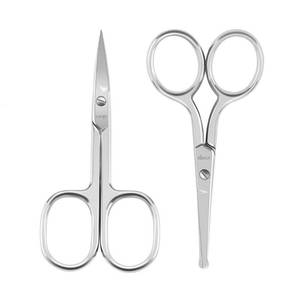 lot 1808 image: LIVINGO Premium Curved and Rounded Nose Hair Scissors for Men, 2 PC Set Nail Cuticle Manicure Scissors Shears Kit for BeardMustache, Ear, Facial Hair, Eyebrows, Eyelashes for Women - Retail $13