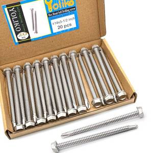 lot 1815 image: #14 x 3-12 (1 to 3-12 Available) Hex Washer Head Self Drilling Screws, 410 Stainless Steel, Self Tapping Sheet Metal Tek Screws, 20 PCS - Retail $13