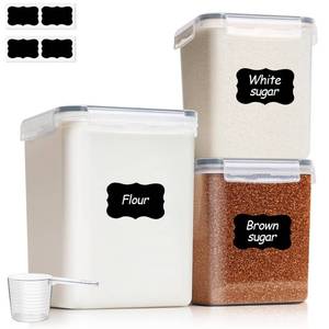 lot 1819 image: 3 PCS Airtight Flour and Sugar Container for Pantry - 5lb Flour Capacity - 7.1 Inch Extra Wide Mouth Square Pantry Storage - Set of 3 (5.2L5.5Qt) (2.5L2.6Qt2) - Stackable Baking Supplies Organizer - Retail $16