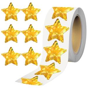 lot 1829 image: Eideos 500 PCS Holographic Gold Star Stickers for Kids Reward, 1 inch Self Adhesive Metallic Glitter Foil Stickers for Behavior Chart Labels, Student Planner and Teacher Supplies - Retail $7