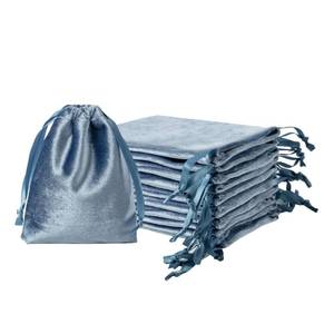 lot 1850 image: QIANF 12pcs Dusty Blue Velvet Drawstring Bags 3x4 inches Glossy Small Velvet Cloth Gift Bags Jewelry Pouches for Storage Wedding Party Favor Christmas - Retail $10