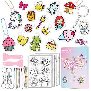 lot 1851 image: NewFamily Shrink Art Kit for Kids Unicorn &amp Magical &amp Pre-Cut Shaped Shrinky Dinks Jewelry Making DIY Necklace Bracelet Keychain Crafting Charms Kit - Retail $9