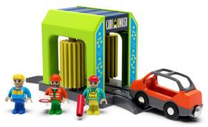 lot 1852 image: Wooden Train Accessories Car Washer for Railroad Train Track, Train Toys Accessory Compatible with All Major Brands of Train Set System, Railway Tracks Station for Kids Ages 3 and Up. - Retail $14