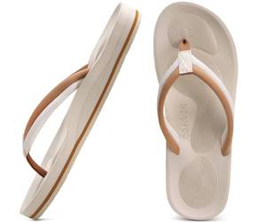 lot 1865 image: COFACE Flip Flops for Women with Arch Support Comfortable Yoga Mat Woman Beach Sandals Lightweight Orthopedic Womens Flip-Flop Slip On Summer Thong-Sandal Outdoor Size 8 white - Retail $16