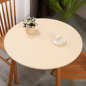 lot 1878 image: Round Plastic Table Cloth, with Soft Flannel Backing, 100% Waterproof Round Vinyl Tablecloth with Elastic, IndoorOutdoor Picnic Tablecloths. (Beige, Fits 27 - 32 Round Tables) - Retail $12