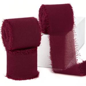 lot 1881 image: Burgundy Chiffon Ribbon 1.5 x 21 Yd Handmade Fringe Silk Chiffon Fabric Ribbon for Gift Wrapping Wedding Invitation Bridal Flower Bouquet DIY Crafts Home Decor - Retail $8