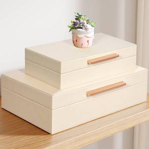 lot 1884 image: Decorative Box, Decorative Boxes with Lids 2-Set, Memory Box for Keepsakes, Beautiful PU Leather Decorative Storage Boxes in Style, Decor Box with Rose Metal Handle, Store Photos, Documents Beige - Retail $36