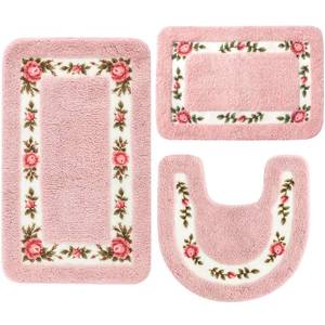 lot 1885 image: Drydiet 3 Pcs Rose Flowers Bathroom Rugs Set Coquette Room Decor Floral Carpet for Bathroom Bedroom Living Room, Floral Bath Mat Non Skid Romantic Rose Flower Area Rugs 3 Shapes(Pink,Small) - Retail $33