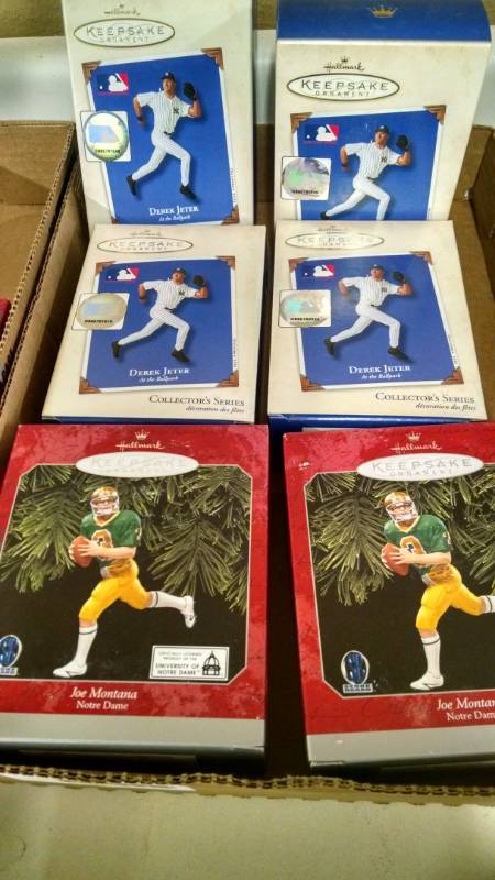 lot 1046 image: 6 Hallmark Sports Ornaments - Derek Jeter, Joe Montana