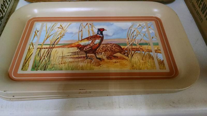 lot 1070 image: 5 Metal Trays wPheasant scene - 9 x 14