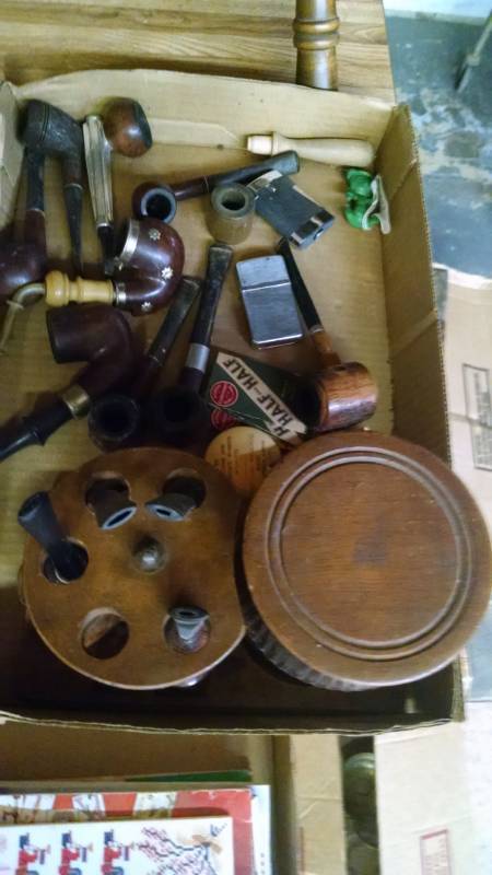 lot 1127 image: Asstd Pipes & Parts wHumidor - Tobacciana