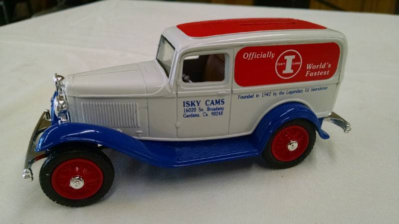lot 1167 image: Ertl 1932 Ford Replica Die Cast Bank - Isky Cams