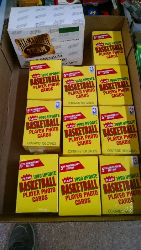 lot 1173 image: 10 Boxes Fleer 1990 Update Basketball, John Madden Team Super Star Trading Cards
