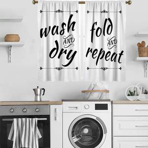 lot 2001 image: zokyer Laundry Kitchen Curtains Black and White Wash Dry Quotes Words Printed Simple Small Short 27.5 W x 45 L Window Treatment Tiers for Bedroom Living Room Bathroom 2 Panels Rod Pocket Drapes - Retail $19