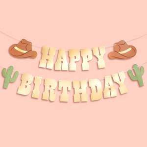 lot 2007 image: xo, Fetti Western Happy Birthday Gold Foil Banner - 5 Ft.  Cowboy HBD Decorations, Wild West Garland, Rodeo Supplies, Wild One Yeehaw Bday, Cowgirl Decor, Cactus Howdy Photobooth Backdrop - Retail $13