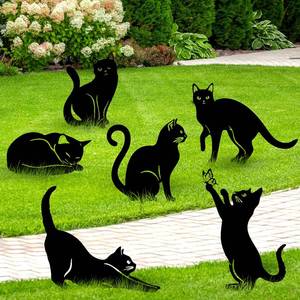 lot 2015 image: Tandefio 6 Pack Black Cat Garden Stakes Metal Cat Silhouette Decorative Garden Statues for Yard Art Outdoor Decor for Patio Lawn Farmhouse Ornament Cats Lover Gifts Bird Repellent Scaring Pest(Medium) - Retail $24