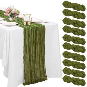lot 2023 image: 10 Pack Olive Green Cheesecloth Table Runner 6FT Boho Gauze Fabric Table Runner Vintage Rustic Sheer Runners for Wedding Party Bridal Baby Shower Long Table Decorations - Retail $23