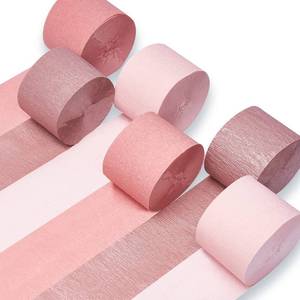 lot 2025 image: PartyWoo Rose Gold Crepe Paper Streamers 6pcs 492ft Pack of Metallic Rose Gold Baby Pink Crepe Paper Streamers for Birthday Bridal Shower Engagement New Year Eve Graduation Party Decorations - Retail $7