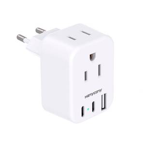 lot 2029 image: European Travel Plug Adapter USB C, HANYCONY International Plug Adapter, US to Europe Adapter Plug 2 Outlets 3 USB Ports(2 C Port), Type C Power Adapter to Italy Spain France Portugal Iceland Germany - Retail $10