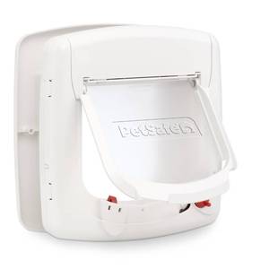 lot 2041 image: PetSafe, Deluxe Magnetic Cat Flap, Selective Entry, 4 Way Locking, White - Retail $75