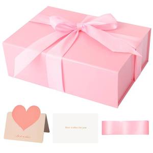 lot 2054 image: ZUVYRO Pink Gift Box 11x7.2x3.5, Glossy Magnetic Gift Box with Lid for Present Contains 1-12 Widened Ribbon, Liner Paper, Card for Christmas, Valentines Day, Wedding, Birthday - Retail $10