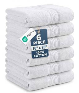 lot 2058 image: White Hand Towels for Bathroom - Pack of 6 (16x28) 100% Cotton Hand & Face Towels - Soft, Durable, Quick Dry & Highly Absorbent, Fingertip Towel for Bathroom - Great for Gym, Salon, Spa & Family Use - Retail $22