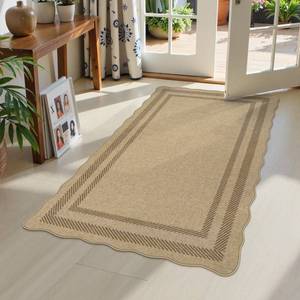 lot 2060 image: LIVEBOX Scalloped Easy Jute 3x5 Outdoor Rug, Washable Non-Slip Geometric Tan Rugs for Entryway, Indoor Outdoor Farmhouse Rug Modern Carpet Door Mat Area Rug for Patio Bedroom Living Room Kitchen Porch - Retail $40