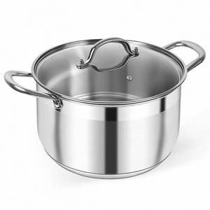 lot 2063 image: Kirecoo Stainless Steel Stock Pot - 8 Quart Heavy Duty Induction Cooking Pot with Visible Lid for Pasta, Soup, Spaghetti, Nonstick Thick Bottom Big Stockpot, Deep Cookware for Canning, Boiling, Simmer - Retail $29