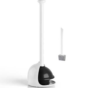 lot 2064 image: FORASTO Toilet Plunger with Holder, Heavy Duty Plunger and Holder Combo for Bathroom Cleaning, Bathroom Decor, Bathroom Accessories, Toilet Bowl Cleaners, 18.8-Inch White - Retail $9