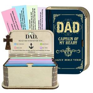 lot 2065 image: NETHOMEWOODS Dad Bible Verse Box 150 Prayer Cards, Bible Verses With Wooden Box for Emotion and Feeling, Gift for Fathers Day, Inspirational Scriptures, Christian Bible Gifts for Men - Retail $20