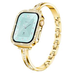 lot 2068 image: Missair Bands with Screen Protector Case Compatible for Apple Watch Band 40mm 41mm 44mm 45mm, Slim Metal Jewelry Bracelet Strap with Bling Diamond Cover for iWatch Series 9 8 7 6 5 4 SE for Women - Retail $20