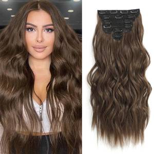 lot 2094 image: Fliace Clip in Hair Extensions for Women Medium Brown Long Wavy Hair Extensions Clip Ins 6PCS 20 Inch Synthetic Soft and Natural Thick Hair Pieces for Women - Retail $24