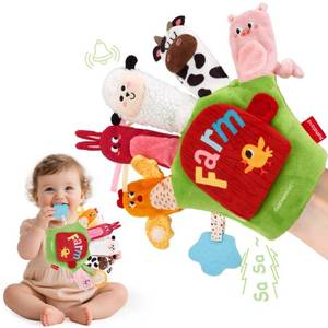 lot 2099 image: hahaland Baby Sensory Toys 6-12 Months Montessori Farm Animal Hand Puppets with Rattle, Crinkle, Teether, Mirror Multi-Sensory Infant Toys for Boys and Girls, Ideal Birthday Christmas Gift - Retail $19