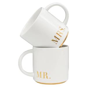 lot 2104 image: COLLECTIVE HOME Mr. & Mrs. Ceramic Mug Set - 15oz Luxury Wedding Gift for Couples, Elegant 2-Piece Coffee Cups for Newlyweds, Anniversary & Engagement Gift Box Set (MR & MRS) - Retail $27