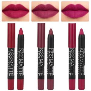 lot 2113 image: evpct 3Pcs Plum Purple Wine Red Matte Lip Sticks Crayon Lip Liner Lipstick Pencil Set for Women Long Lasting 24 Hour Waterproof Lip Liner and Lipstick Set  - Retail $8