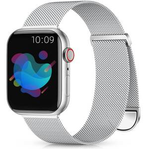 lot 2114 image: Zedoli Metal Band Compatible with Apple Watch Bands 40mm 38mm 41mm 42mm for Women Men, Stainless Steel Milanese Mesh Loop Magnetic Wristband for iWatch Series 11 10 9 8 7 6 5 4 3 2 1 SE Ultra, Silver - Retail $15