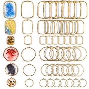 lot 2117 image: HNYYZL 48Pcs Alloy Open Back Bezel Pendants for Resin Jewelry Making - 6 Styles Hollow Frame Bezels DIY Crafts (Golden) - Retail $15