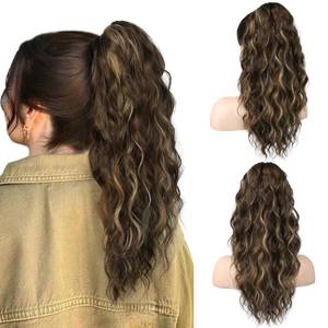 lot 2123 image: SEIKEA 18 Ponytail Extension Claw, PT002 Tia Long Multi Layered Hair Fluffy Thick Wavy Curly Clip in Hair Extensions Ponytail Natural Soft Synthetic Hairpiece Chocolate Bronzed with Caramel Blonde - Retail $18