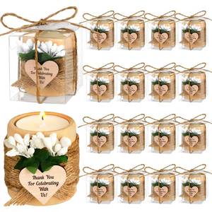 lot 2125 image: MTLEE 16 Pack Wooden Tealight Candle Holders Kit Guest Gifts for Wedding Baby Shower The First Communion Baptism Christening Housewarming Party Handmade Thank You Candle with Card Box Rope (Classic)&nbsp