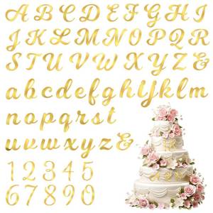 lot 2126 image: 64 Pcs Gold Acrylic Letters for Cake, Cake Letters, A-Z Letter, 0-9 Number Custom Cakes Topper for Wedding Anniversary Birthday Supplies (Gold) - Retail $8