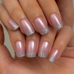 lot 2138 image: Curvlife 30pcs Short Press On Nails, Shining Stick on Fake Nails Design Glossy Acrylic Nails Tips Glue on Nails For Women False Nail Kit With Nail Glue - Retail $10