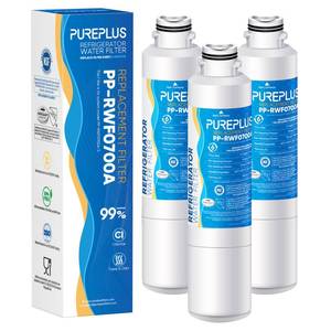 lot 2140 image: PUREPLUS DA29-00020B Refrigerator Water Filter Replacement for Samsung RF28HMEDBSR, RF263BEAESR, HDX FMS-2, HAF-CINEXP, RF4287HARS, RF28HFEDBSR, DA29-00020A, RF261BEAESR, DA97-08006A, 469101, 3PACK - Retail $23