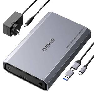 lot 2142 image: ORICO Aluminum 3.5 Hard Drive Enclosure with USB 3.2 Gen 2 6Gbps Transfer Speed, Fit for 3.52.5 Inch SATA HDD SSD Up to 20TB, USB C to USB CA 2 in 1 Cable Compatible with MacBook Windows(DD35-C3) - Retail $40