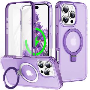 lot 2143 image: Turquiase for iPhone 16 Pro Full Body Shockproof Case with Magnetic Invisible Stand Compatible with MagSafe Military Drop ProtectionTranslucent Phone Cover -Purple - Retail $30