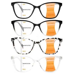 lot 2144 image: VisiWell 4 Pack Progressive Multifocus Reading Glasses for Women Men Blue Light Blocking Readers with Spring Hinge (4 Mix color, 1.25, x) - Retail $15