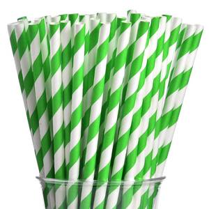 lot 2153 image: ALINK 100 Green and White Striped Paper Straws, Biodegradable Disposable Drinking Straws for Smoothie, Brithday, New Year, Party Decoration Supplies - Retail $7