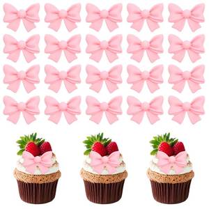 lot 2174 image: 20 Pcs Pink Bow Cupcake Decorations, Resin Bowknot Cake Toppers Birthday Engagement Theme Party Decoration for DIY Art Crafts, Wedding, Baby Shower, Party - Retail $6
