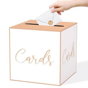 lot 2179 image: WNINK White and Brown Card Box for Parties, Weddings, Birthdays, Bridal &amp Baby Showers, Anniversaries, Graduations &amp Retirements Party Decorations Cards, Raffle, Wishes &amp Money Card Boxes - Retail $6