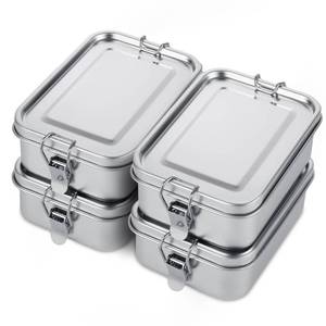 lot 2191 image: QTLCOHD 4 Pack 850ml Stainless Steel Lunch Box for Adults, 29oz Metal Bento Box with 2 Compartments, Leak-Proof Lunch Container with Lockable Clips, Metal Food Storage for Travel, Work - Retail $35
