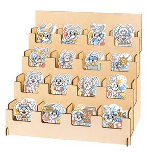 lot 2193 image: XHWUDI Sticker Display Stand For Vendors - 16 Pockets Portable Sticker Rack Display - 4 Tier Wooden Small Card Display Rack - Tabletop Retail Vendor Display Stand Vendor Events - Perfect for Stickers - Retail $16